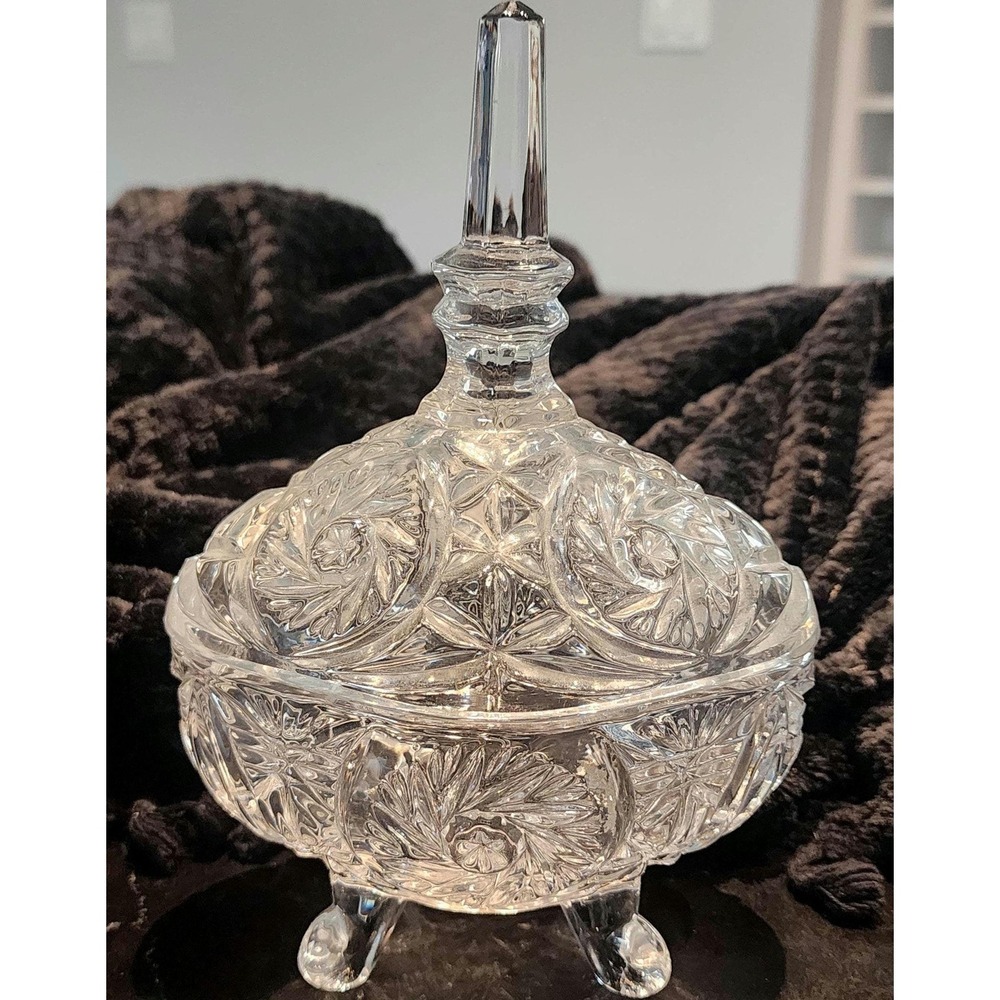 Vintage German Lead Crystal Candy Dish Footed Compote Bowl with Lid Crystal
